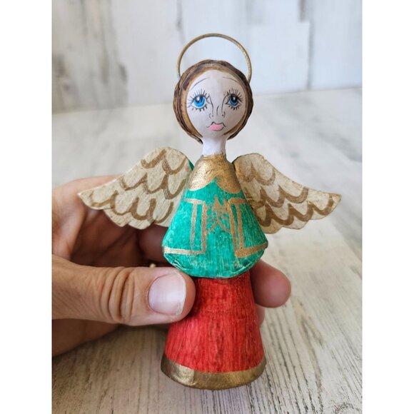 . Vintage paper mache Angel Cherub Nativity shabby chic village Xmas decor - Picture 5 of 7